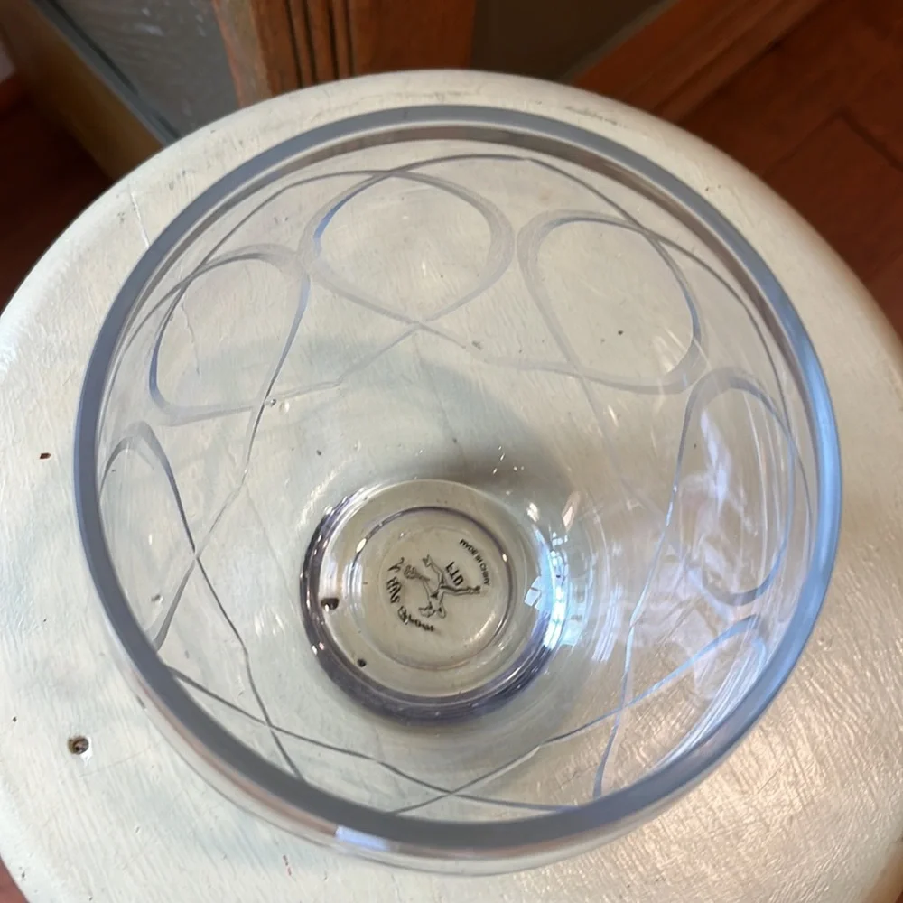Small chunky glass etched vase